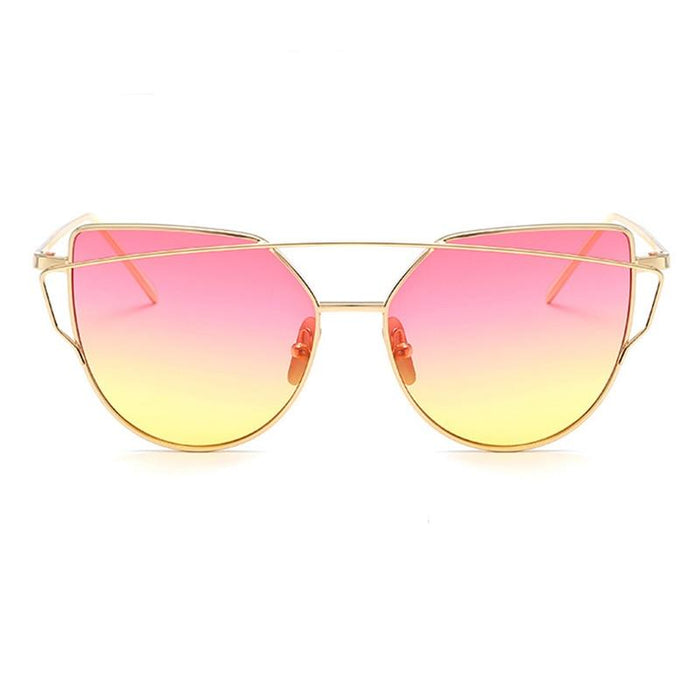 Luxury Vintage Modern Cat Eye Metal High Quality Frame  With Miror Sunglasses For  Women and Lady sunglasses With UV400 Protection