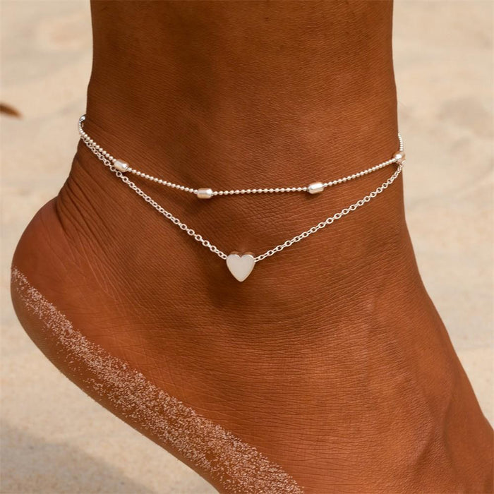 Simple Heart Female Anklets Crochet Sandals Foot Brecelets Jewelry For Women