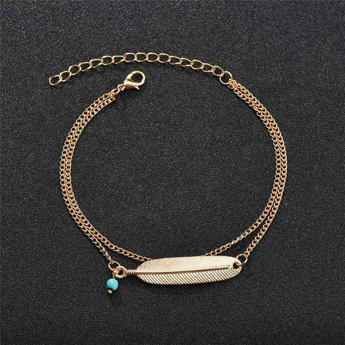 Chain Anklet Leaf  Brecelet Foot Bracelet for Women In Simple Slim Adjustable Style  Wire Ankle Jewellery