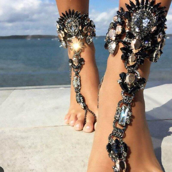 Luxury Modern Boho Rhinestone Barefoot Sandal Anklet Crystal Silver Ankle Bracelets Wedding Summer Beach Foot Chain for Women and Girls