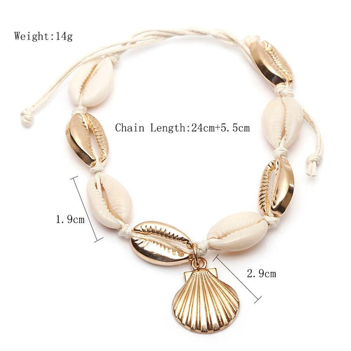 Handamde Natural White and Gold Luxury Shell Conch Rope Anklets BreceletFor Women Foot Jewelry Style
