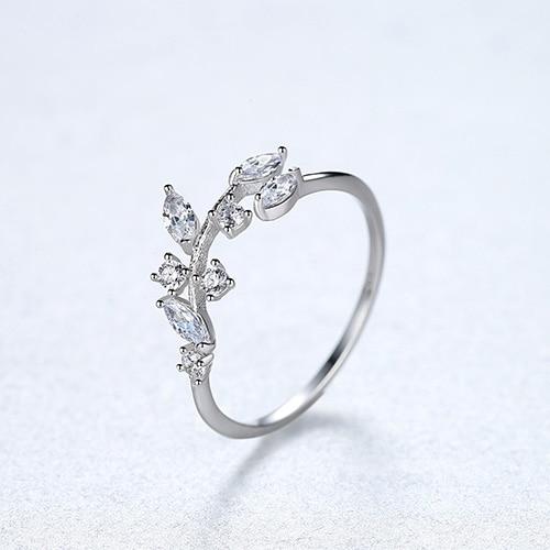 925 Sterling Silver Handmade Olive Leaf Rings for Women Exquisite CZ Stone Adjustable Open Ring Silver  Luxury Jewelry