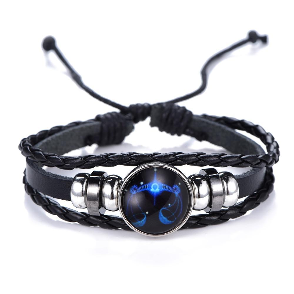 New Gemini C Leo Virgo Libra Scorpio 12 Constellation Amazing Black Elegant Punk Leather Bracelet Zodiac Bracelet For Men And Women