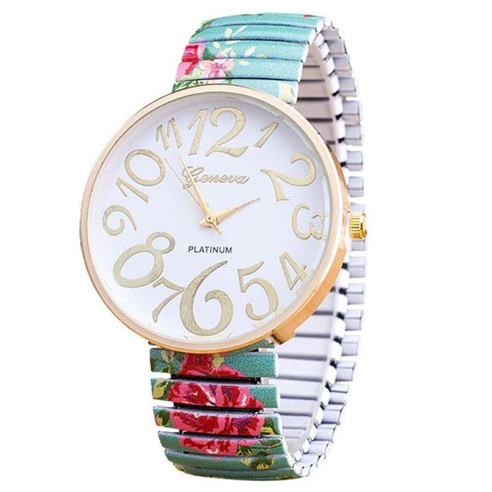 Watch Beautiful Flowers Print Design Luxury Women Elasticity Shrink Bracelet Quartz Wrist Watch For Women Ladies and Girls