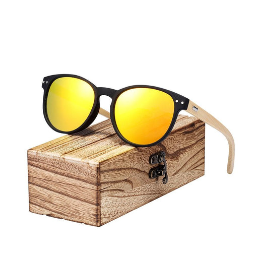 The Vintage Round Sunglasses Bamboo Temples Polarized Wood Sun glasses Men Women Shades For Women and Men With UV400 Protection