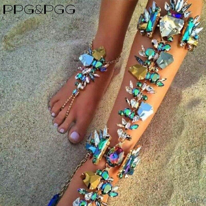 Luxury Modern Boho Rhinestone Barefoot Sandal Anklet Crystal Silver Ankle Bracelets Wedding Summer Beach Foot Chain for Women and Girls