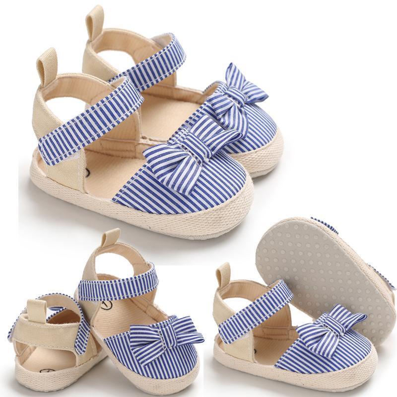 Newborn Infant Baby Summer Shoes Soft Crib Shoes Infants Anti-slip  Striped Bowknot Pre Walker Sandals