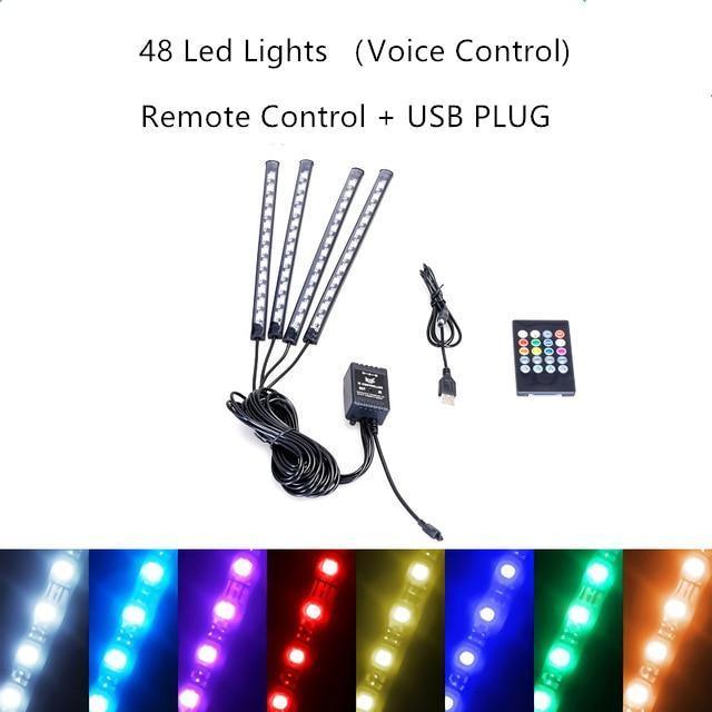 Lights LED Car Strip Lights with Two-Line Waterproof Design RGB LED Strip Light With USB Wireless Remote Music Control Multiple Modes For Auto Car