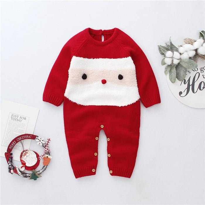 0-24M Newborn Baby Boy Girl Rompers Christmas Costumes Long Sleeve Red Santa Claus Jumpsuit For Kids