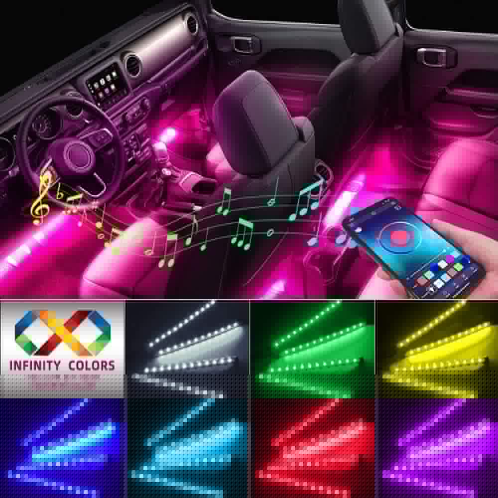 Lights LED Car Strip Lights with Two-Line Waterproof Design RGB LED Strip Light With USB Wireless Remote Music Control Multiple Modes For Auto Car