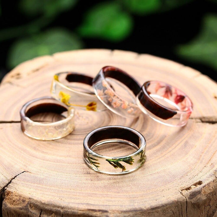 Handmade Wood Ring Flowers Plants Inside Jewelry Landscape New Novelty Wood Ring Anniversary Ring