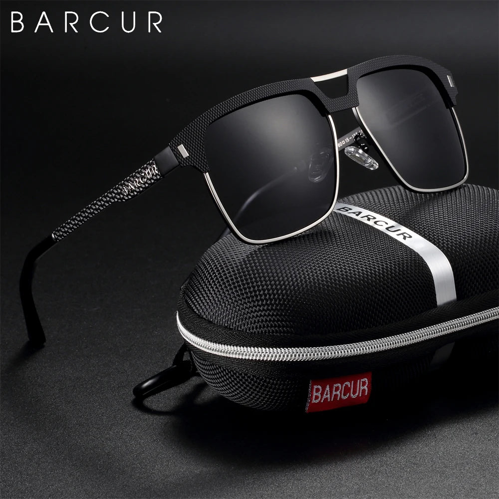 BARCUR Polarized Men’s Sunglasses – Fashionable Square Stainless Steel Frame UV400 Protection Anti-Reflective Outdoor Sports & Driving Eyewear – Original Design Casual Style with Premium Polycarbonate Lenses