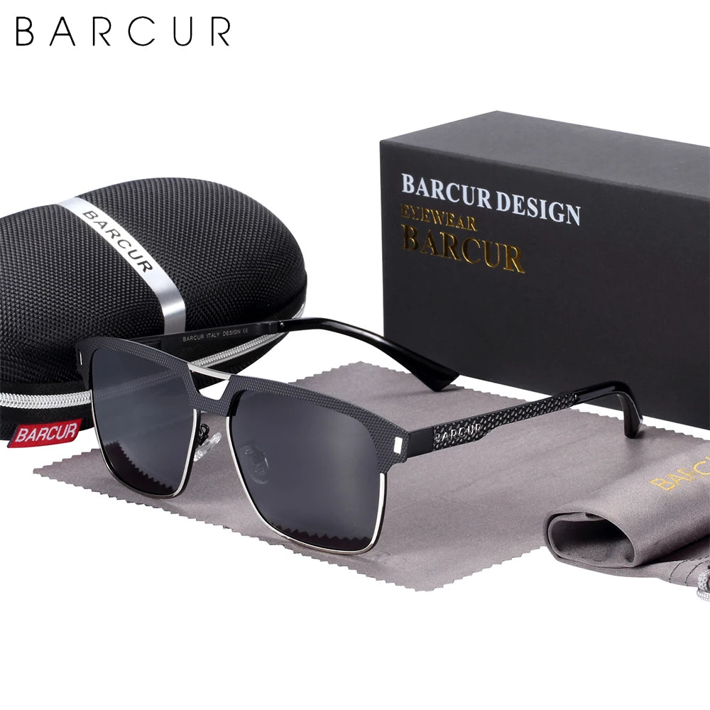 BARCUR Polarized Men’s Sunglasses – Fashionable Square Stainless Steel Frame UV400 Protection Anti-Reflective Outdoor Sports & Driving Eyewear – Original Design Casual Style with Premium Polycarbonate Lenses