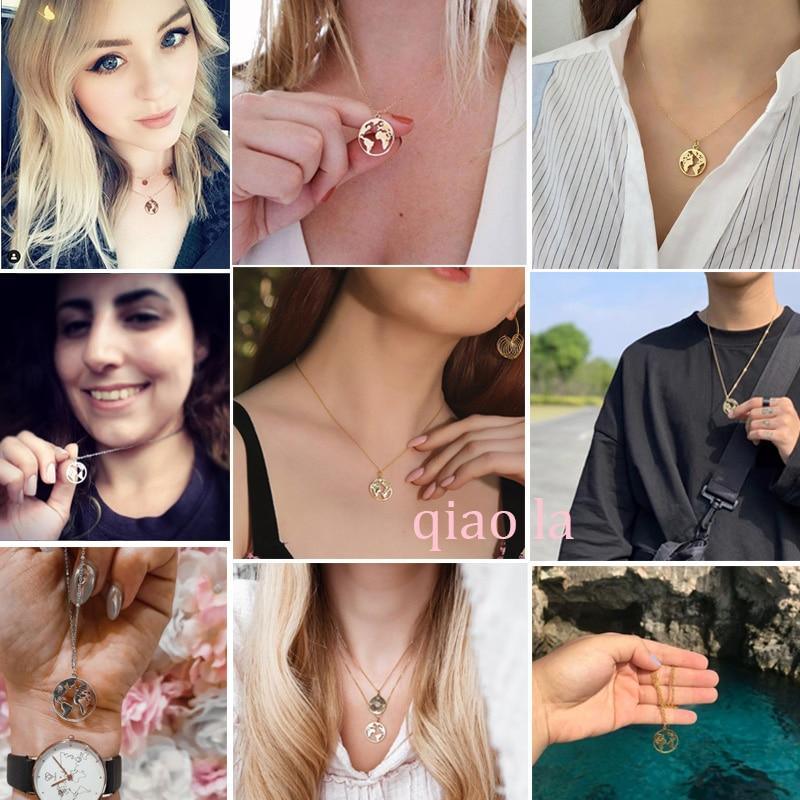 Luxury Modern Gold World Map Choker Map Crescent Moon Necklaces&Pendants Dainty For Women and Girls