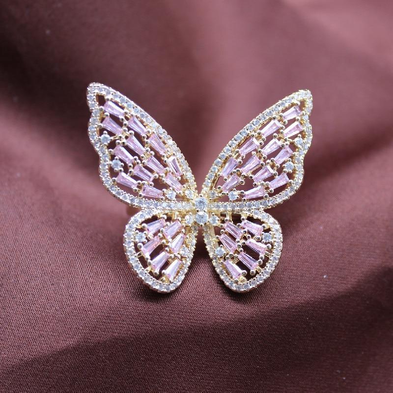 Fashion Jewelry Opening High-Grade  Zircon Butterfly Ring Luxury Shiny Cocktail Party Ring For Women