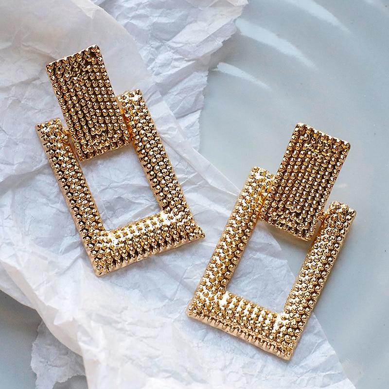 Fashion Elegant Geometric Earring For Women Luxury Gold Color Metal Jewelry Epic Exaggeration Punk Big Long Rectangle Earrings