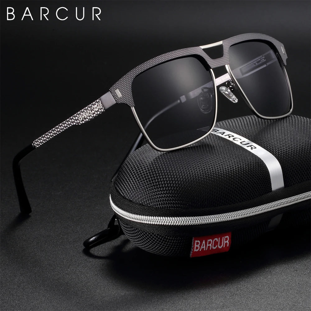 BARCUR Polarized Men’s Sunglasses – Fashionable Square Stainless Steel Frame UV400 Protection Anti-Reflective Outdoor Sports & Driving Eyewear – Original Design Casual Style with Premium Polycarbonate Lenses