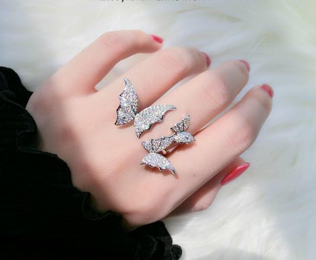 Fashion Jewelry Opening High-Grade  Zircon Butterfly Ring Luxury Shiny Cocktail Party Ring For Women