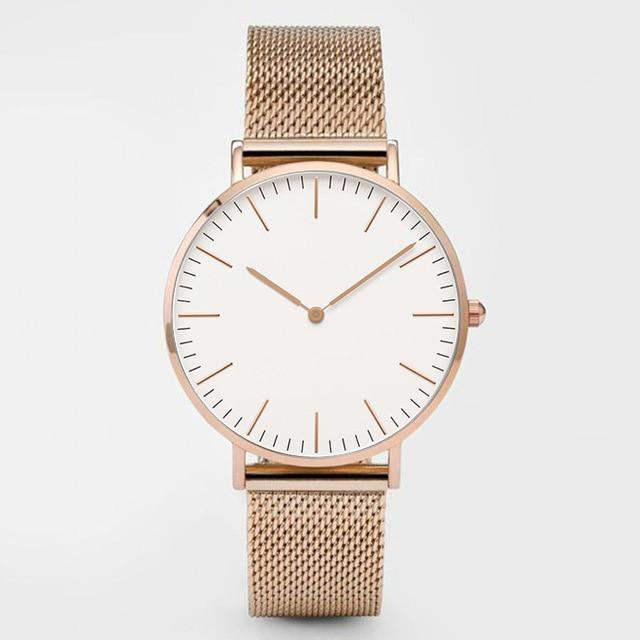 Fashion Unisex Watches Ultra Thin Stainless Steel Mesh Belt Quartz Classic Casual Watch For Women and Man