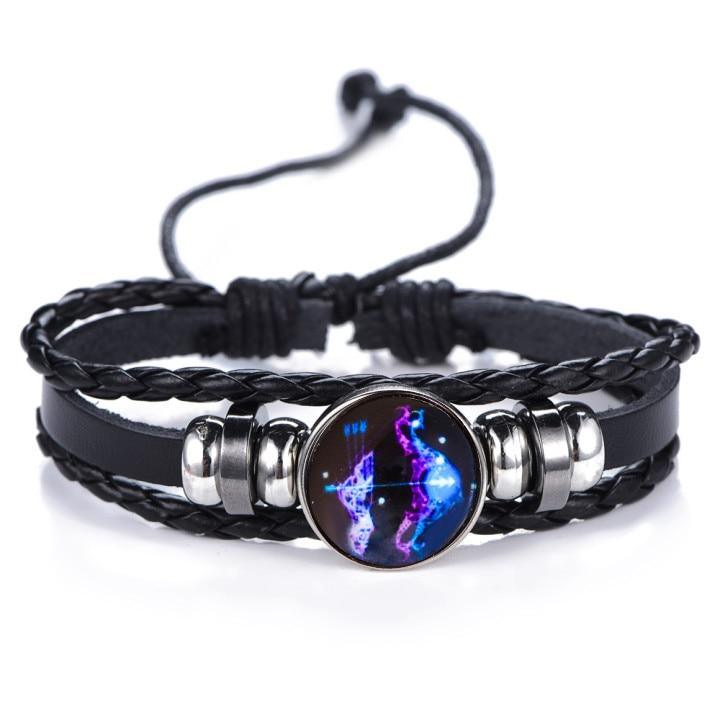 New Gemini C Leo Virgo Libra Scorpio 12 Constellation Amazing Black Elegant Punk Leather Bracelet Zodiac Bracelet For Men And Women