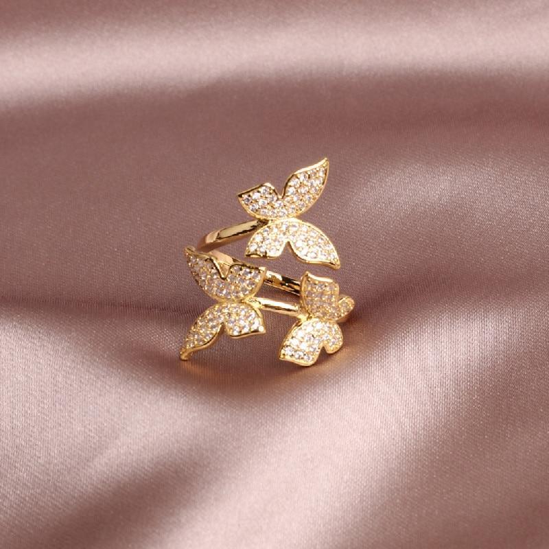 Fashion Jewelry Opening High-Grade  Zircon Butterfly Ring Luxury Shiny Cocktail Party Ring For Women