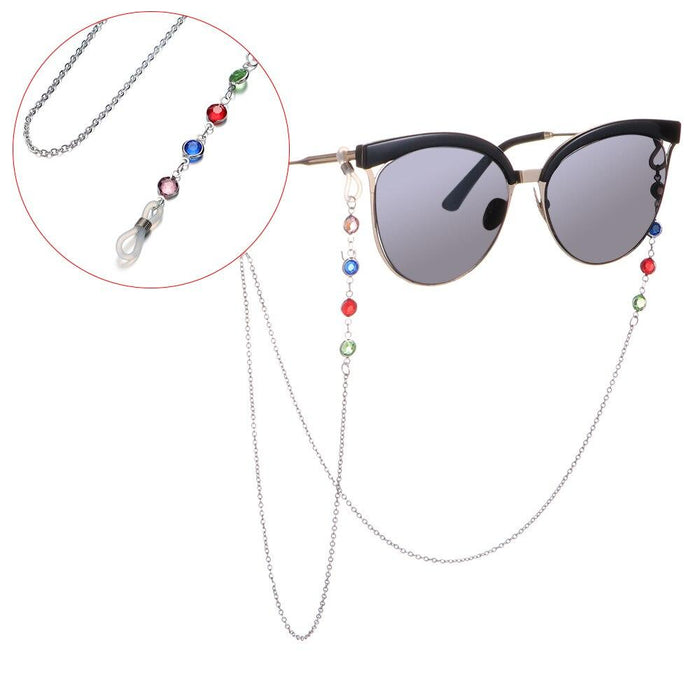 Acrylic Crystal Glasses Neck Strap Chain Acrylic Crystal Black Beads Eyeglasses Necklace Metal Sunglasses Cord
