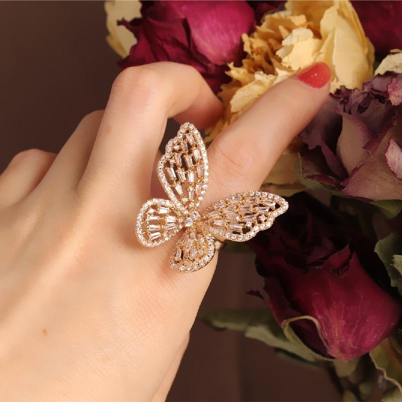 Fashion Jewelry Opening High-Grade  Zircon Butterfly Ring Luxury Shiny Cocktail Party Ring For Women