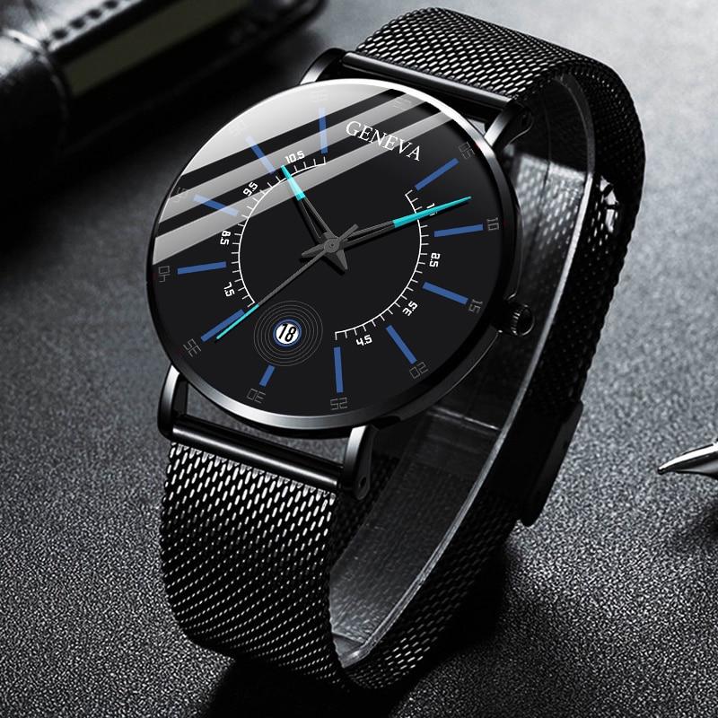 Men Watches 2020 Luxury Fashion Mens Business Watch Ultra Thin Stainless Steel Mesh Belt Quartz Wrist Watch For Men's and Boys