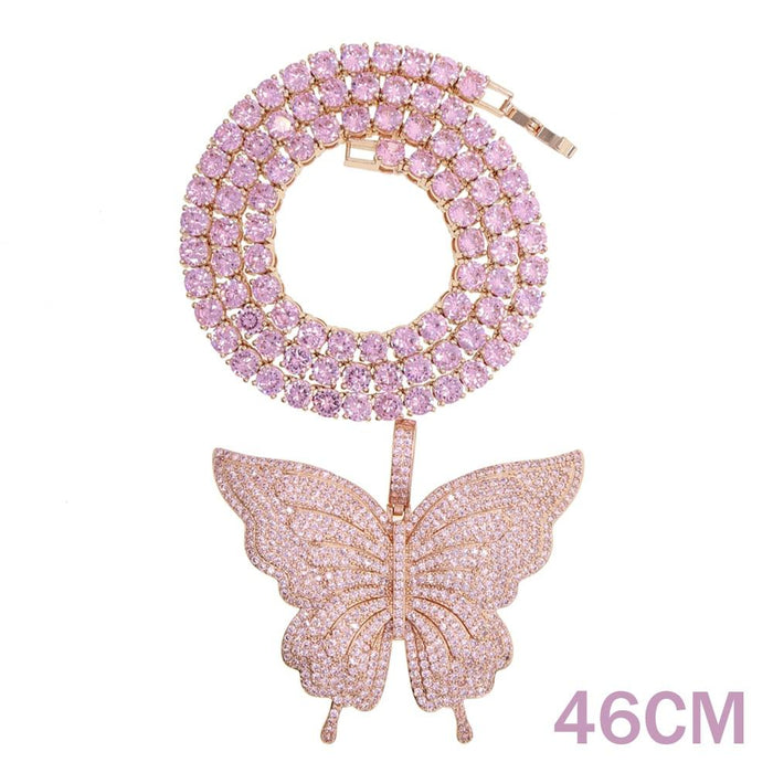 Luxury Elegant Miami Cuban Link Chain Butterfly Charm Choker Necklace Bling In Hip Hop Jewelry Style For Men and Women