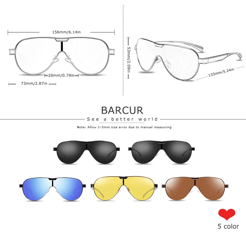 BARCUR Men's Polarized Sunglasses UV400 Protection Special-Shaped Eyewear for Men Stainless Steel Frame Eyeglasses Accessory