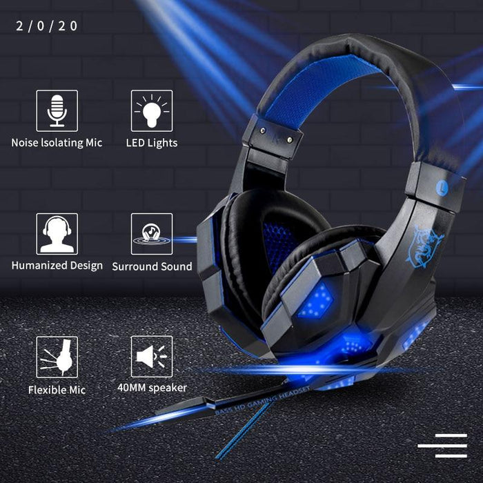 Professional Led Light Gaming Headphones for Computer Adjustable Bass Stereo PC Gamer Over Ear Wired Headset With Mic