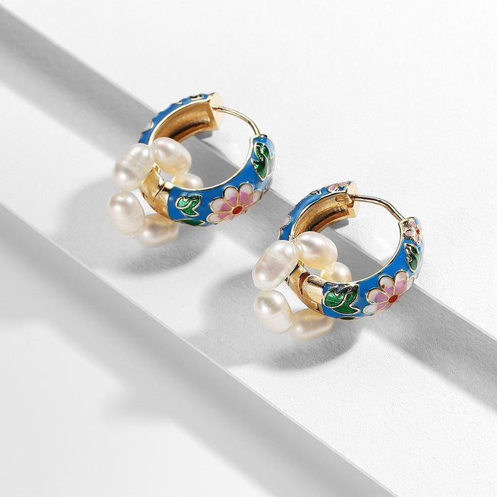 New Fashion Enamel Flower Hoop Earrings for Women Circle Small Earrings Jewelry