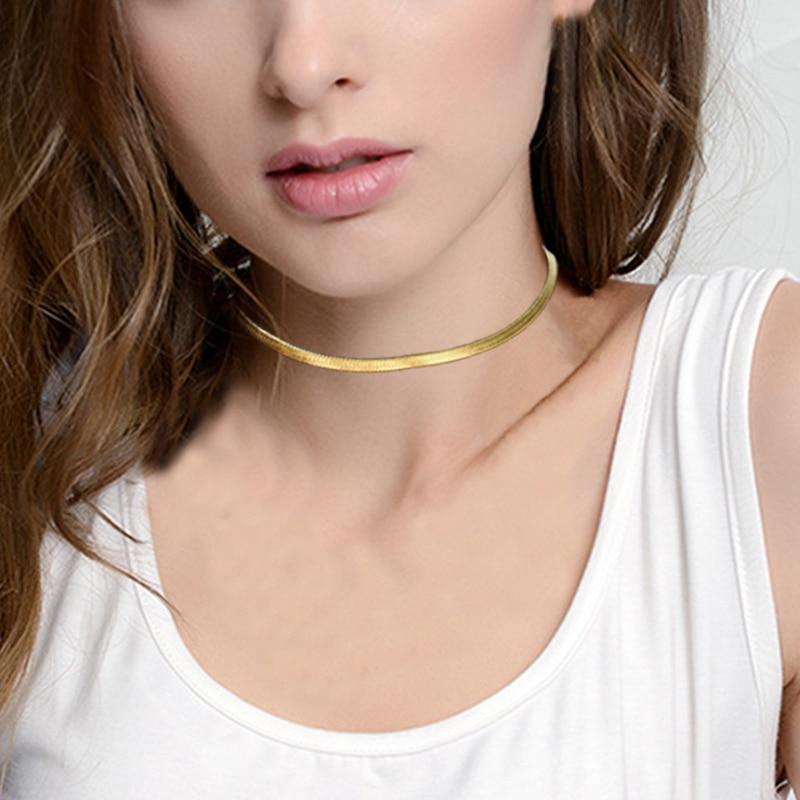 Elegant High Quality Clavicle Blade Modern Statement Luxury For Women Gold Silver Color Stainless Steel Snake Choker Necklace Chain