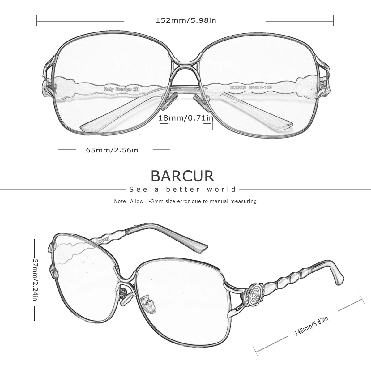 BARCUR Women’s Polarized Sunglasses – Oversized Elliptical Black Frame UV400 Protection Outdoor Fashion Mirror Leg Design High Quality Trendy Style Sunglasses for Travel Driving & Summer Apparel