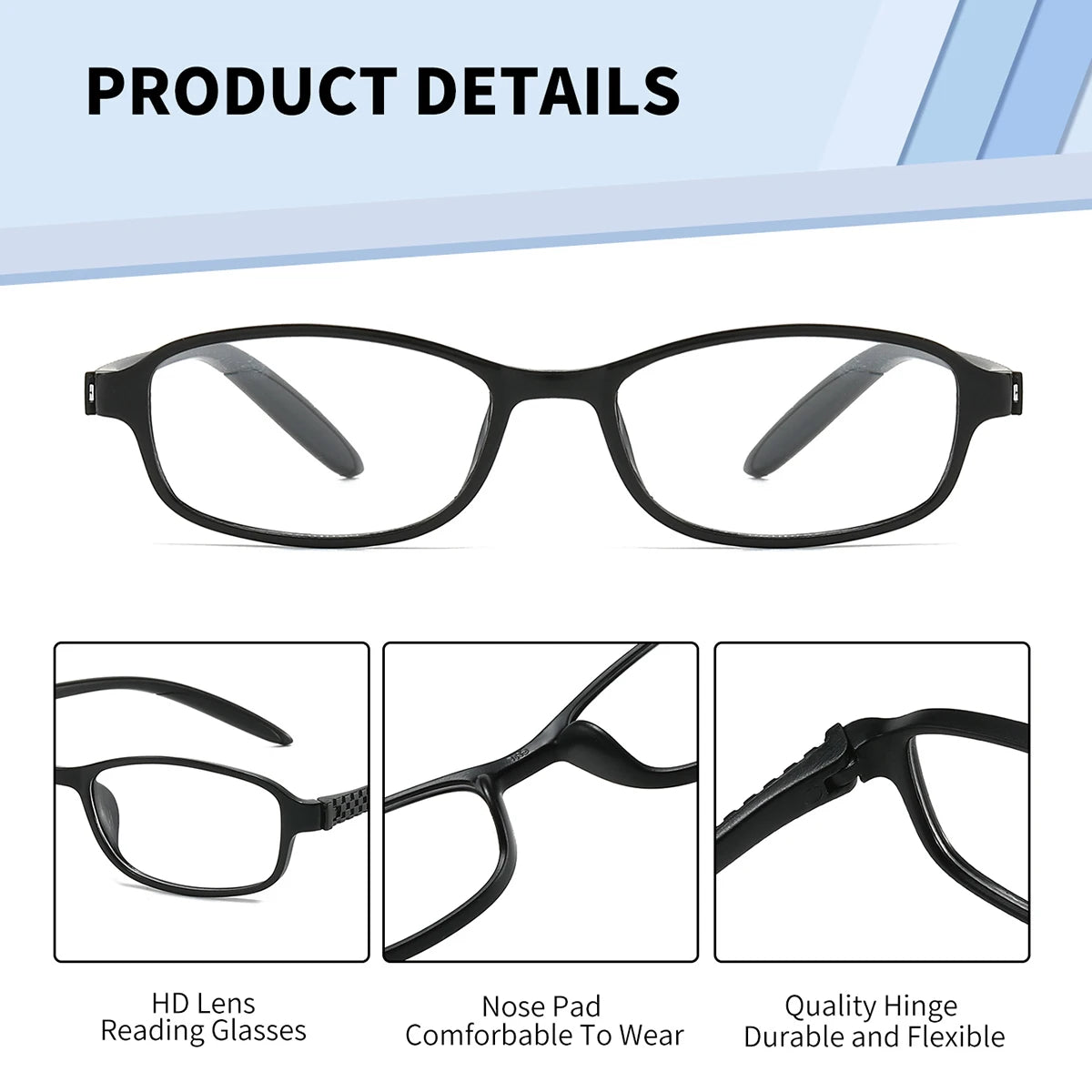 BARCUR Original Classic Presbyopia Glasses for Men and Women High-Quality Plastic Frame with Hinge Splicing Pattern and Mirror Legs Transparent AC Lenses for Reading