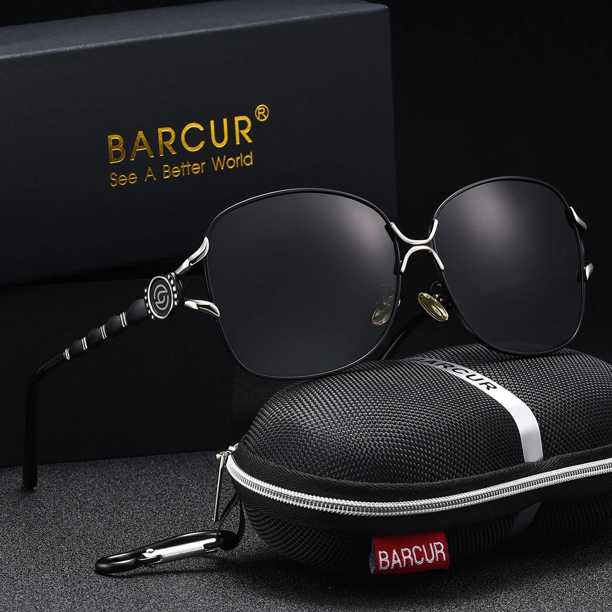BARCUR Women’s Polarized Sunglasses – Oversized Elliptical Black Frame UV400 Protection Outdoor Fashion Mirror Leg Design High Quality Trendy Style Sunglasses for Travel Driving & Summer Apparel
