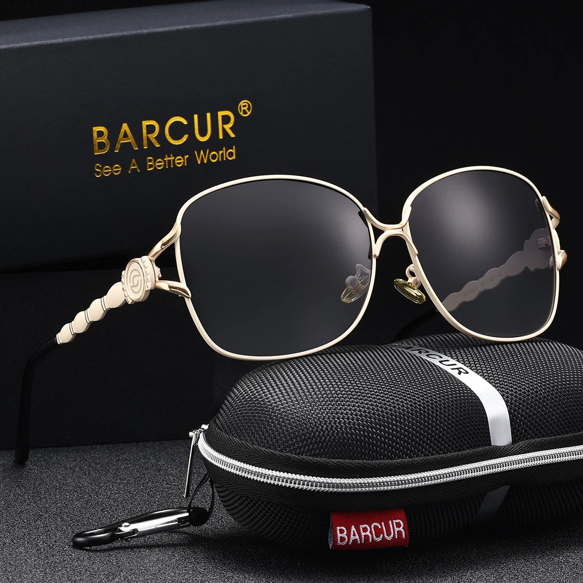 BARCUR Women’s Polarized Sunglasses – Oversized Elliptical Black Frame UV400 Protection Outdoor Fashion Mirror Leg Design High Quality Trendy Style Sunglasses for Travel Driving & Summer Apparel