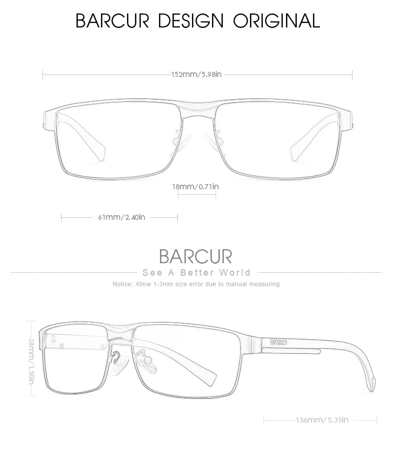 BARCUR Sunglasses Men’s Original Rectangle Fashionable Business Sunglasses – Polarized UV400 Protection for Driving Hiking Sports and Casual Wear – Trendy Fashion Shades Oculos De Sol with Anti-Reflective TAC Lenses