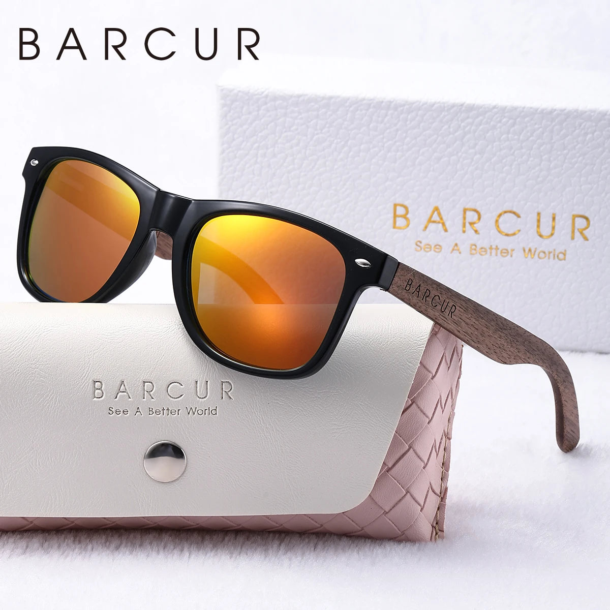 BARCUR Natural Wood Polarized PC Oval Women’s Sunglasses Dark Luxury Texture Wooden Mirror Legs UVA/UVB Protection Stylish Fashion Women's Sunglasses for Summer