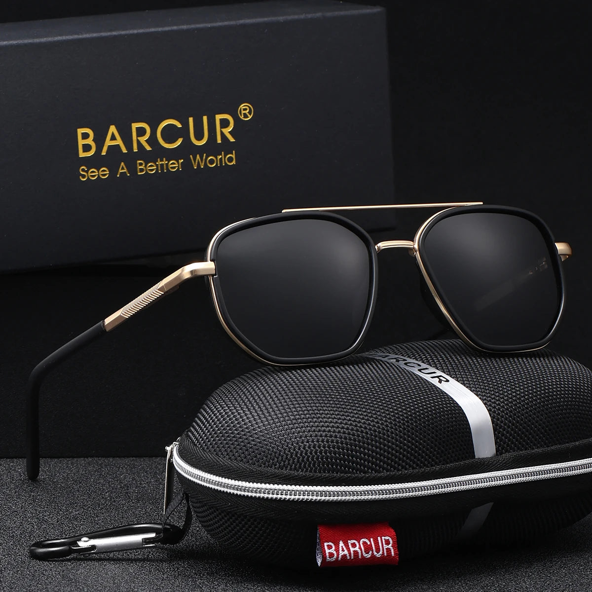 BARCUR Sunglasses Men’s Polygon Fashionable Frame – Polarized UV400 Protection for Summer Driving Outdoor and Casual Wear – Stylish Comfortable Thickened Striped Design with TAC Lenses