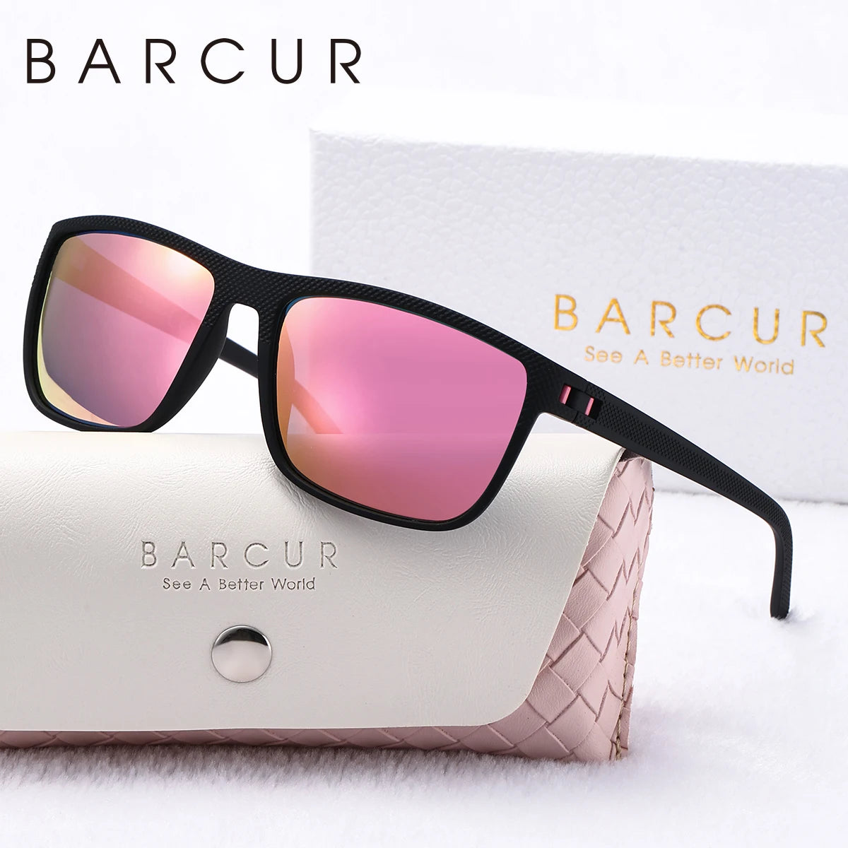 BARCUR Original Trendy White Pink Polarized Sunglasses Lightweight Comfort Square PC Eyewear for Women Sports UVA & UVB Protection Trendy Sun Glasses for Summer
