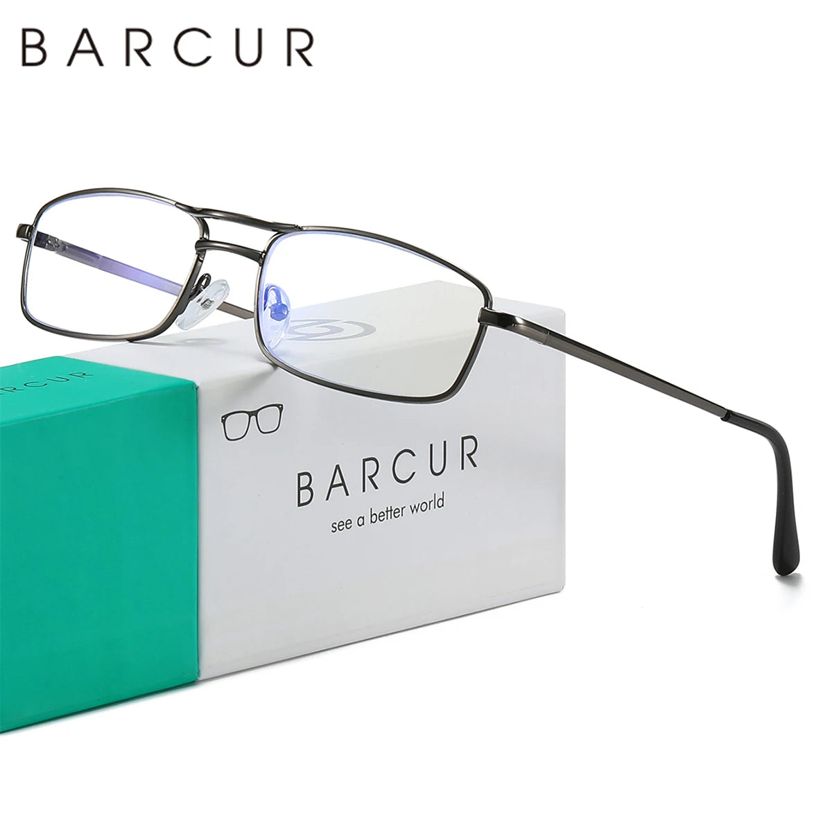 BARCUR Fashion Business Presbyopia Eyeglasses for Men and Women Ultra-Light Double Bar Alloy Rectangular Small Frame Transparent HD Reading Glasses