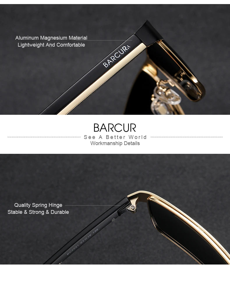 BARCUR Sunglasses Men’s Original Rectangle Fashionable Business Sunglasses – Polarized UV400 Protection for Driving Hiking Sports and Casual Wear – Trendy Fashion Shades Oculos De Sol with Anti-Reflective TAC Lenses