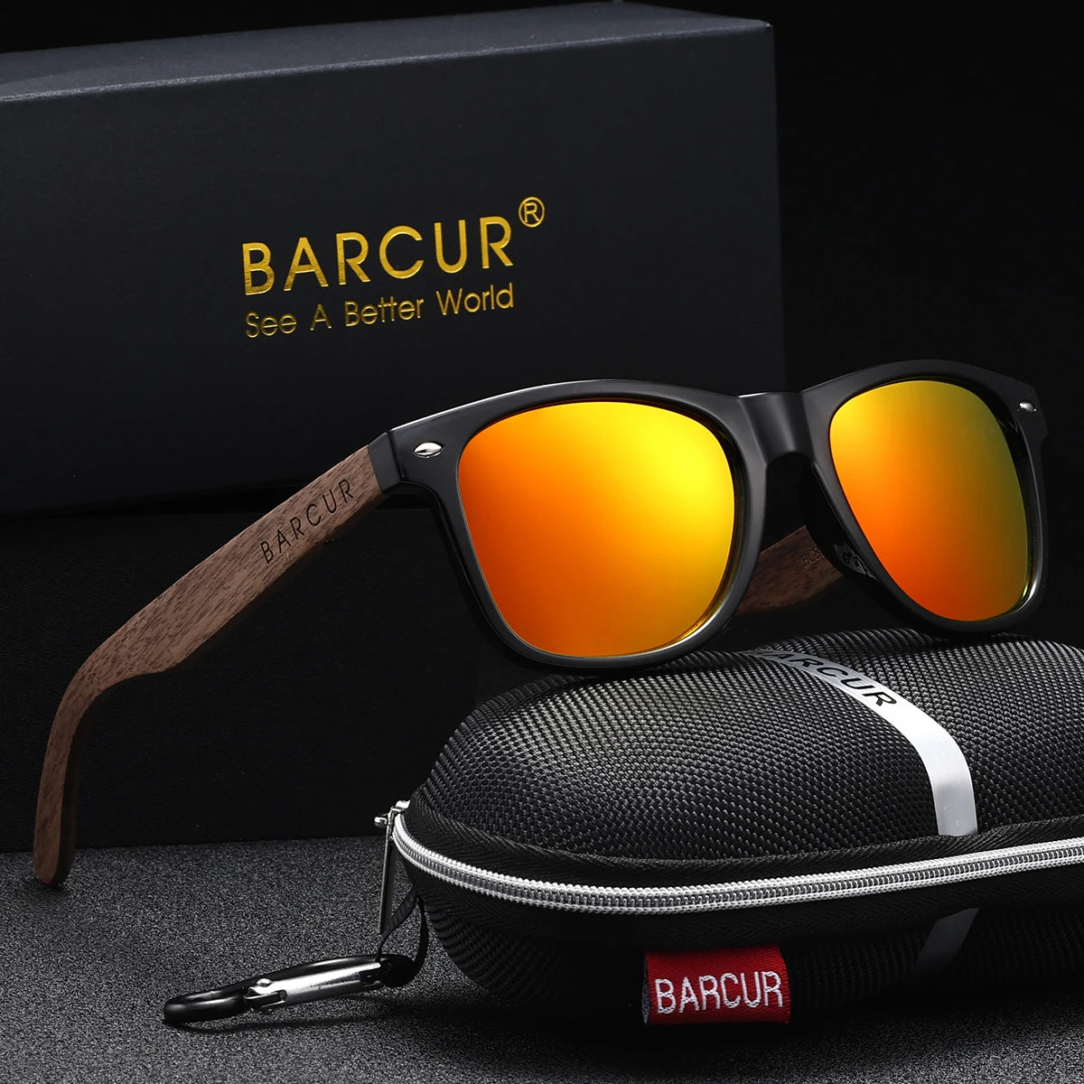 BARCUR Black Walnut Polarized Sunglasses for Men UV400 Sunscreen Protection Wooden Frame Polarized Lenses Presented in an Original Brand Box for Summer
