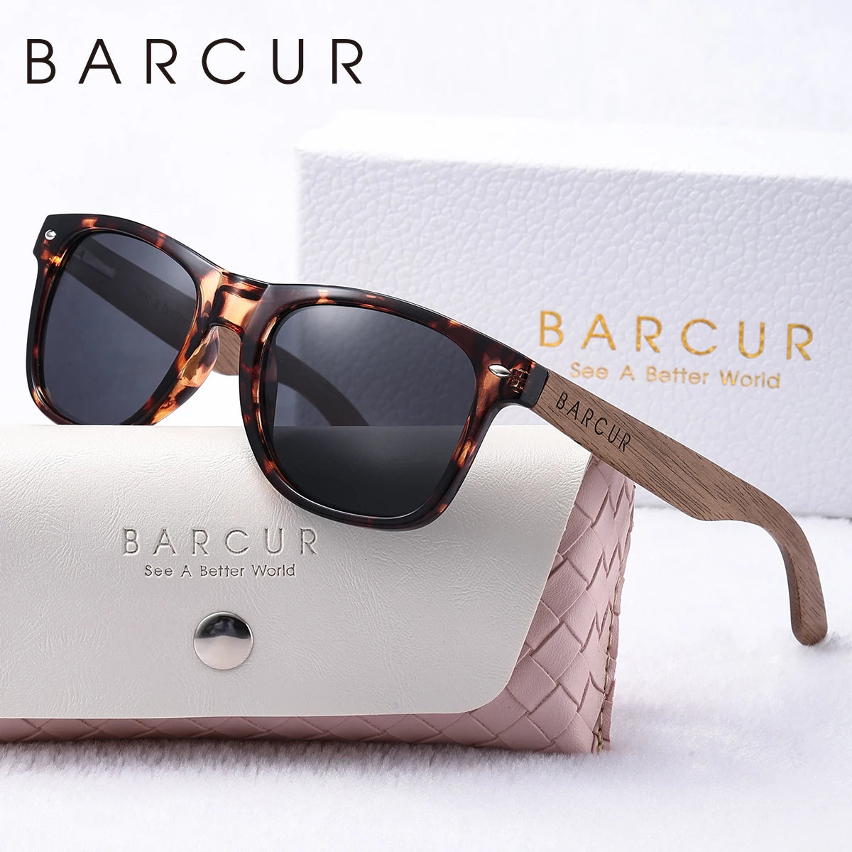 BARCUR Natural Wood Polarized PC Oval Women’s Sunglasses Dark Luxury Texture Wooden Mirror Legs UVA/UVB Protection Stylish Fashion Women's Sunglasses for Summer