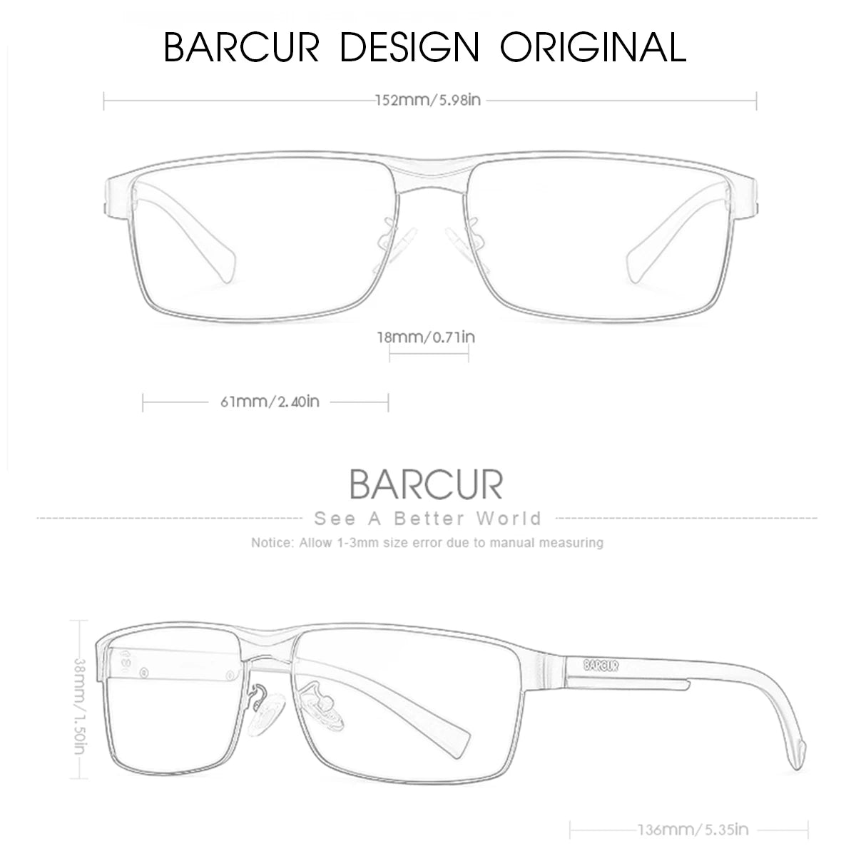 BARCUR Sunglasses Men’s Original Rectangle Fashionable Business Sunglasses – Polarized UV400 Protection for Driving Hiking Sports and Casual Wear – Trendy Fashion Shades Oculos De Sol with Anti-Reflective TAC Lenses