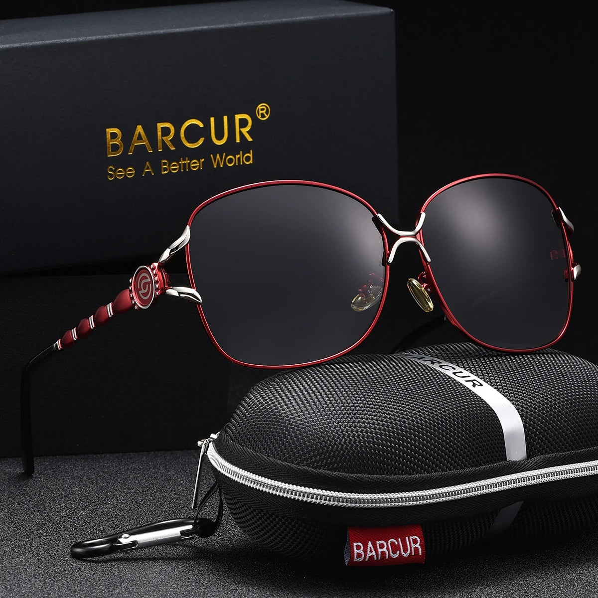 BARCUR Women’s Polarized Sunglasses – Oversized Elliptical Black Frame UV400 Protection Outdoor Fashion Mirror Leg Design High Quality Trendy Style Sunglasses for Travel Driving & Summer Apparel