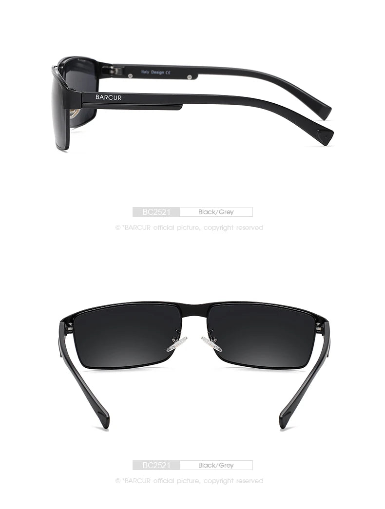 BARCUR Sunglasses Men’s Original Rectangle Fashionable Business Sunglasses – Polarized UV400 Protection for Driving Hiking Sports and Casual Wear – Trendy Fashion Shades Oculos De Sol with Anti-Reflective TAC Lenses