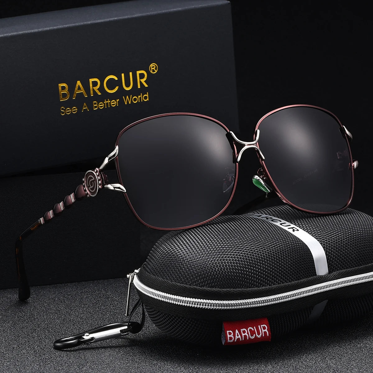 BARCUR Women’s Polarized Sunglasses – Oversized Elliptical Black Frame UV400 Protection Outdoor Fashion Mirror Leg Design High Quality Trendy Style Sunglasses for Travel Driving & Summer Apparel