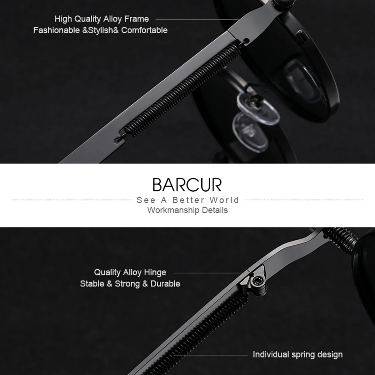 BARCUR Polarized Round Steampunk Sunglasses for Men – Retro Fashion Stainless Steel Frame with UV400 Protection and Spring Hinges – Luxury Vintage Style Circular Sun Glasses for Women & Men Perfect for Outdoor Travel and Summer Events